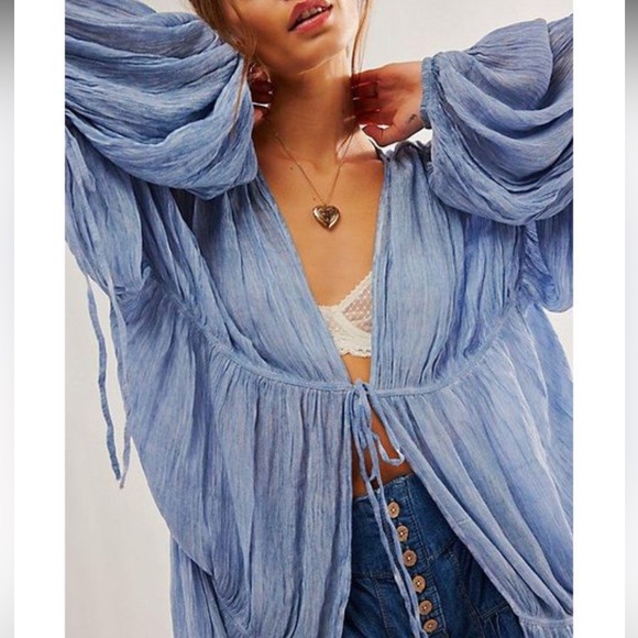 FREE PEOPLE JULIET KIMONO BLUE ONE SIZE - Picture 3 of 12